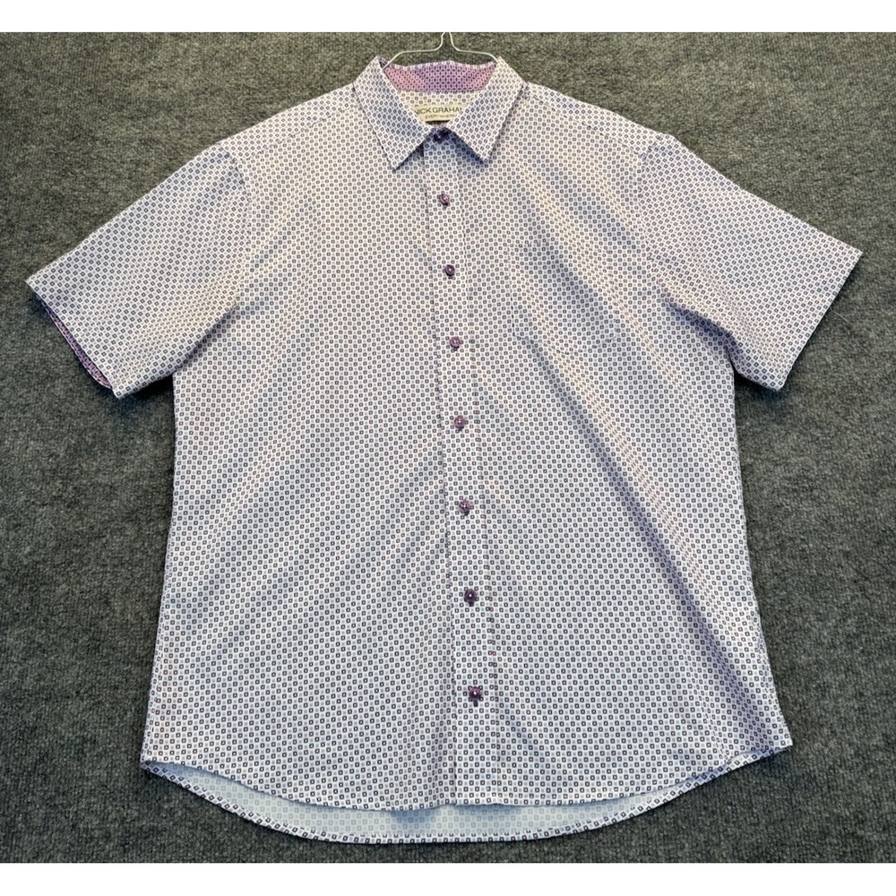 Nick Graham Men's L Short Sleeve Button Up Shirt Stretch Modern Fit Geometric